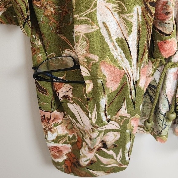 Attitudes by Renee Size 3X Kimono Cardigan with Pockets Green Floral Fall - Picture 15 of 16